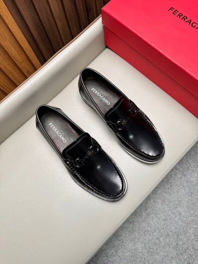 Ferragamo Black calfskin Leather Shoes-Ferragamo Man Business Leather Shoes